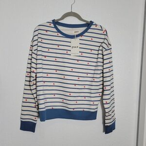 Pact Striped Organic Cotton Sweatshirt with Red Hearts